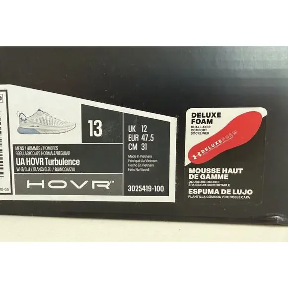 NEW Under Armour HOVR Turbulence Running Shoes Mens 13 White Blue 3025419 100
